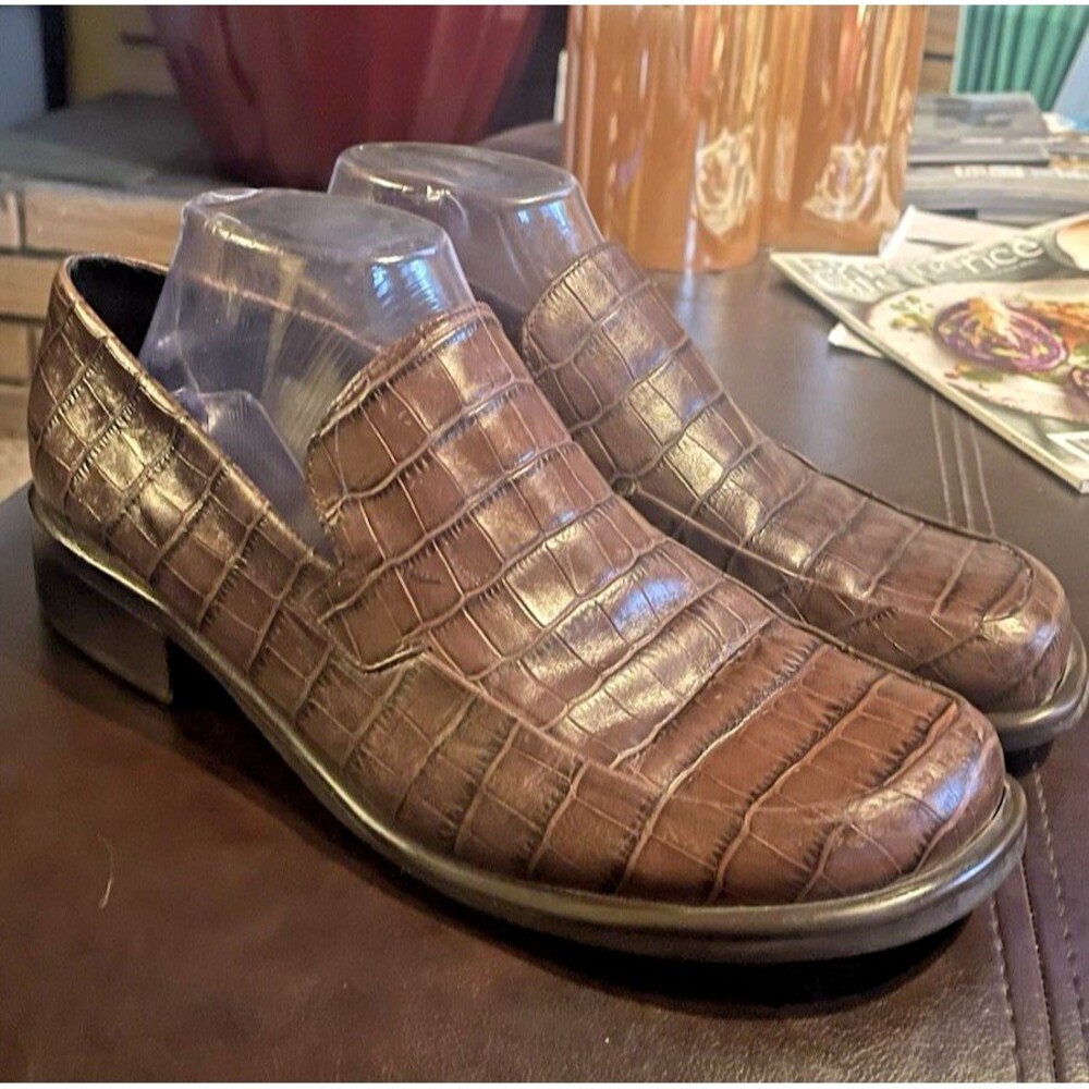 Franco Sarto Women's Brown Croc Print Leather Slip-On Loafer Closed Toe Size 10